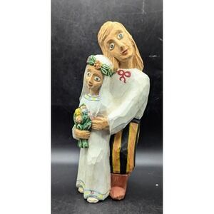 Vintage Eugeniusz Wegielek Hand Carved Wood Married Couple Wedding Sculpture 10"